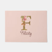 Aangepaste Naam Letter F Gold Folie Blush Pink Ros Deurmat (Voorkant)