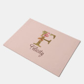 Aangepaste Naam Letter F Gold Folie Blush Pink Ros Deurmat (Schuin)