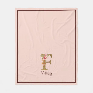 Aangepaste Naam Letter F Gold Folie Blush Pink Ros Fleece Deken