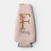 Aangepaste Naam Letter F Gold Folie Blush Pink Ros Flesjeskoeler (Voorkant)