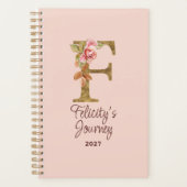 Aangepaste Naam Letter F Gold Folie Blush Pink Ros Planner (Voorkant)