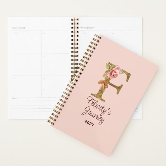 Aangepaste Naam Letter F Gold Folie Blush Pink Ros Planner (Display)