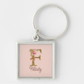 Aangepaste Naam Letter F Gold Folie Blush Pink Ros Sleutelhanger (Voorkant)