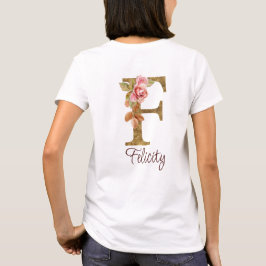 Aangepaste Naam Letter F Gold Folie Blush Pink Ros T-shirt
