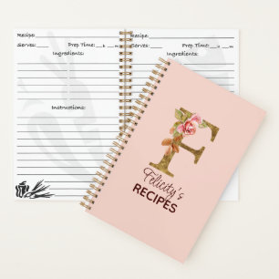 Aangepaste naam letter F goud blozend roze rozen r Notitieboek