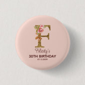 Aangepaste naam letter F goud blozend roze rozen Ronde Button 3,2 Cm (Voorkant)