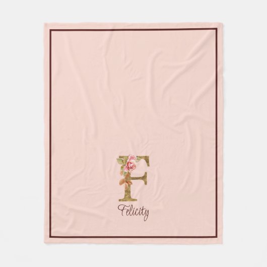 Aangepaste naam letter F goud folie blos roze roze Fleece Deken (Voorkant)