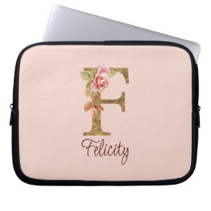 Aangepaste naam letter F goud folie blos roze roze Laptop Sleeve