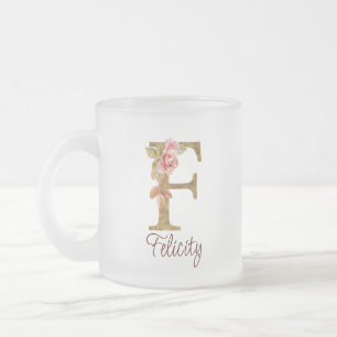 Aangepaste naam letter F goud folie blos roze roze Matglas Koffiemok