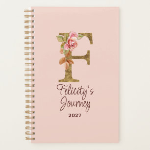 Aangepaste naam letter F goud folie blos roze roze Planner