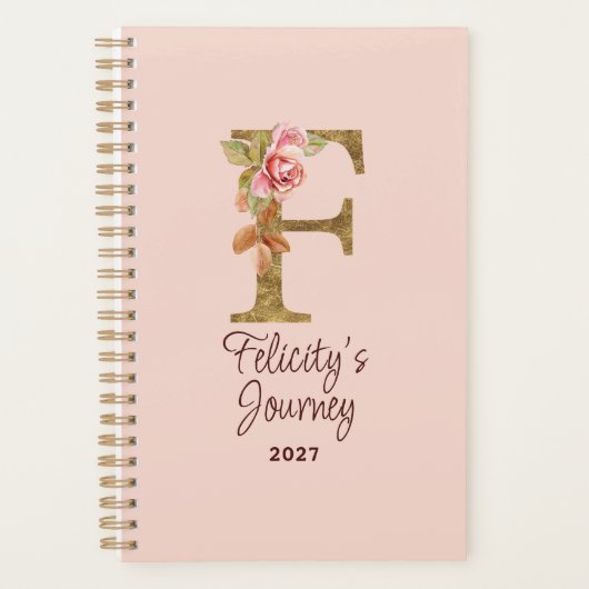 Aangepaste naam letter F goud folie blos roze roze Planner (Voorkant)