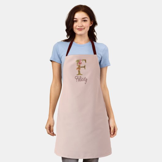 Aangepaste naam letter F goud folie blos roze roze Schort (Gedragen)