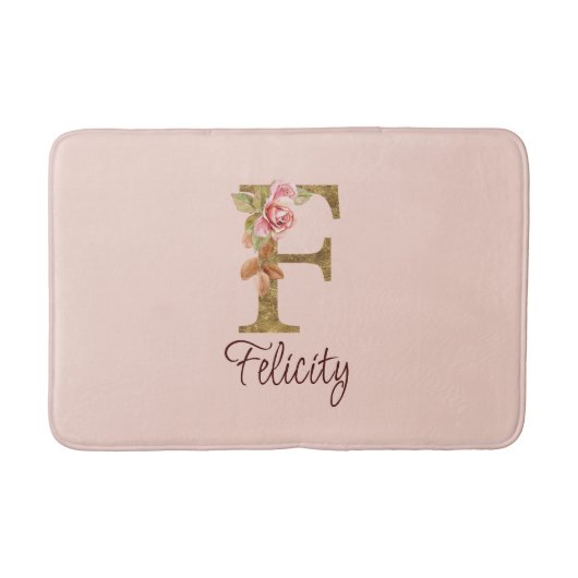 Aangepaste naam letter F goud folie roze rozen Badmat (Voorkant)