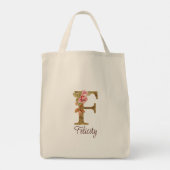 Aangepaste naam letter F goud folie roze rozen Tote Bag (Achterkant)