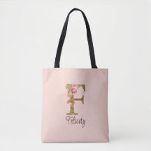 Aangepaste naam letter F goud folie roze rozen