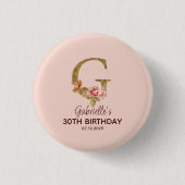 Aangepaste Naam Letter G Gold Blush Pink Roses But Ronde Button 3,2 Cm (Voorkant)