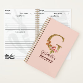 Aangepaste Naam Letter G Gold Blush Pink Roses Rec Notitieboek