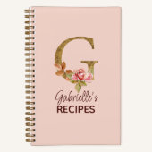 Aangepaste Naam Letter G Gold Blush Pink Roses Rec Notitieboek (Voorkant)