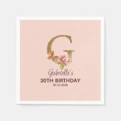 Aangepaste Naam Letter G Gold Blush Pink Roses Servet (Voorkant)
