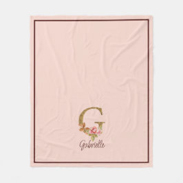 Aangepaste Naam Letter G Gold Folie Blush Pink Ros Fleece Deken