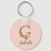 Aangepaste Naam Letter G Gold Folie Blush Pink Ros Sleutelhanger (Achterkant)