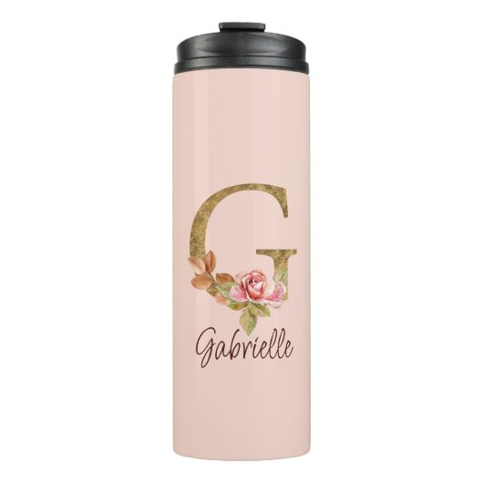 Aangepaste Naam Letter G Gold Folie Blush Pink Ros Thermosbeker (Voorkant)