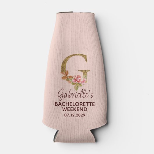 Aangepaste naam letter G goud blos roze rozen Flesjeskoeler (Voorkant)