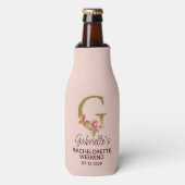 Aangepaste naam letter G goud blozend roze rozen Flesjeskoeler (Fles Voorkant)