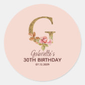 Aangepaste naam letter G Goud Blush Roze Rozen Ronde Sticker (Voorkant)
