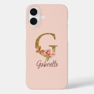 Aangepaste naam letter G goud folie blos roze roze iPhone 16 Plus Hoesje
