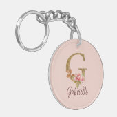 Aangepaste naam letter G goud folie blos roze roze Sleutelhanger (Voorkant Links)