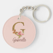 Aangepaste naam letter G goud folie blos roze roze Sleutelhanger (Achterkant)