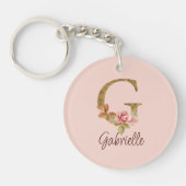 Aangepaste naam letter G goud folie blos roze roze Sleutelhanger (Voorkant)