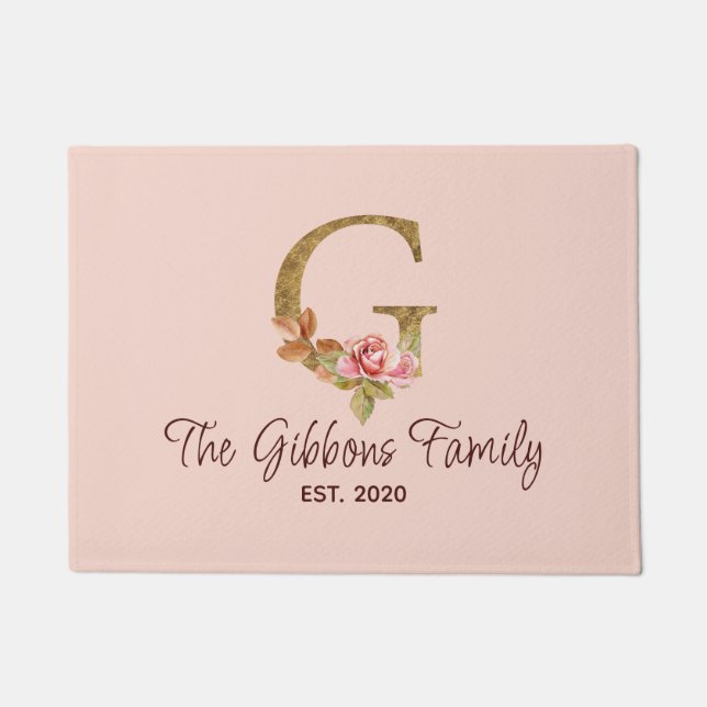 Aangepaste naam letter G Goud folie Blush Roze Roz Deurmat (Voorkant)
