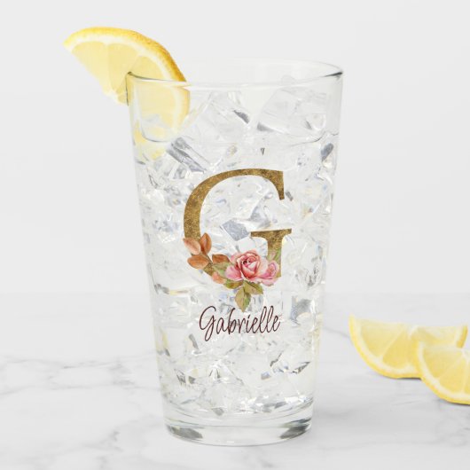 Aangepaste naam letter G Goud folie Blush Roze Roz Glas (Voorkant ijs)