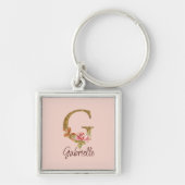 Aangepaste naam letter G Goud folie Blush Roze Roz Sleutelhanger (Voorkant)
