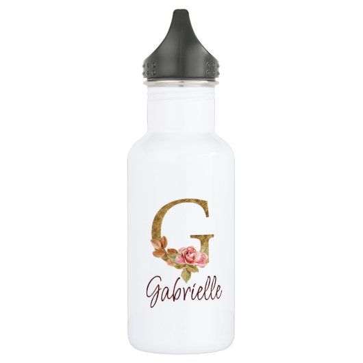 Aangepaste naam letter G Goud folie Blush Roze Roz Waterfles (Links)