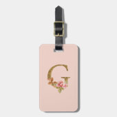 Aangepaste naam letter G goud folie roze rozen Bagagelabel (Voorkant verticaal)