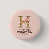 Aangepaste Naam Letter H Gold Blush Pink Roses But Ronde Button 3,2 Cm (Voorkant)