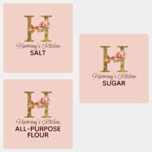 Aangepaste Naam Letter H Gold Blush Pink Roses Pan Labels