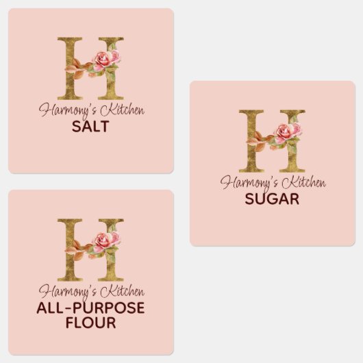 Aangepaste Naam Letter H Gold Blush Pink Roses Pan Labels (Groep)