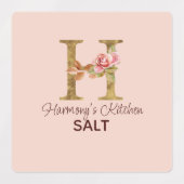 Aangepaste Naam Letter H Gold Blush Pink Roses Pan Labels (Design 1)
