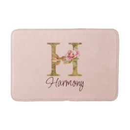 Aangepaste Naam Letter H Gold Folie Blush Pink Ros Badmat