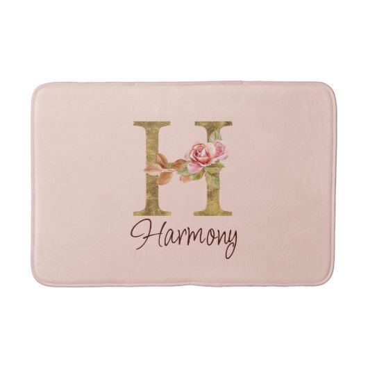 Aangepaste Naam Letter H Gold Folie Blush Pink Ros Badmat (Voorkant)