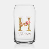 Aangepaste Naam Letter H Gold Folie Blush Pink Ros Blikvorm Glas (Voorkant)