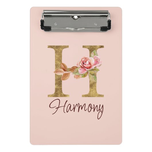 Aangepaste Naam Letter H Gold Folie Blush Pink Ros Mini Klembord (Voorkant)