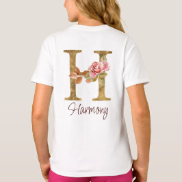 Aangepaste Naam Letter H Gold Folie Blush Pink Ros T-shirt