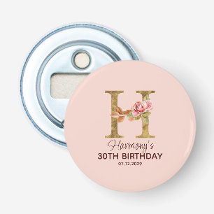 Aangepaste naam letter H Goud Blush Roze Rozen Button Flesopener