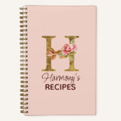 Aangepaste naam letter H Goud Blush Roze Rozen Rec Notitieboek (Voorkant)