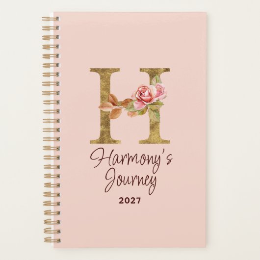 Aangepaste naam letter H goud folie blos roze roze Planner (Voorkant)